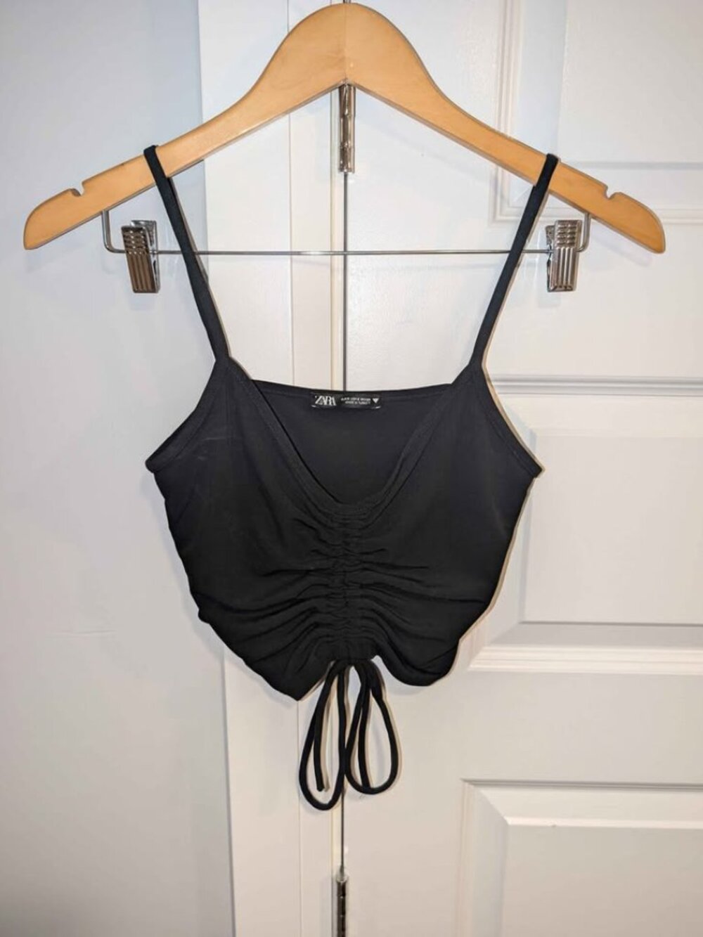 Zara Black Ruched Drawstring Crop Top Camisole Size small